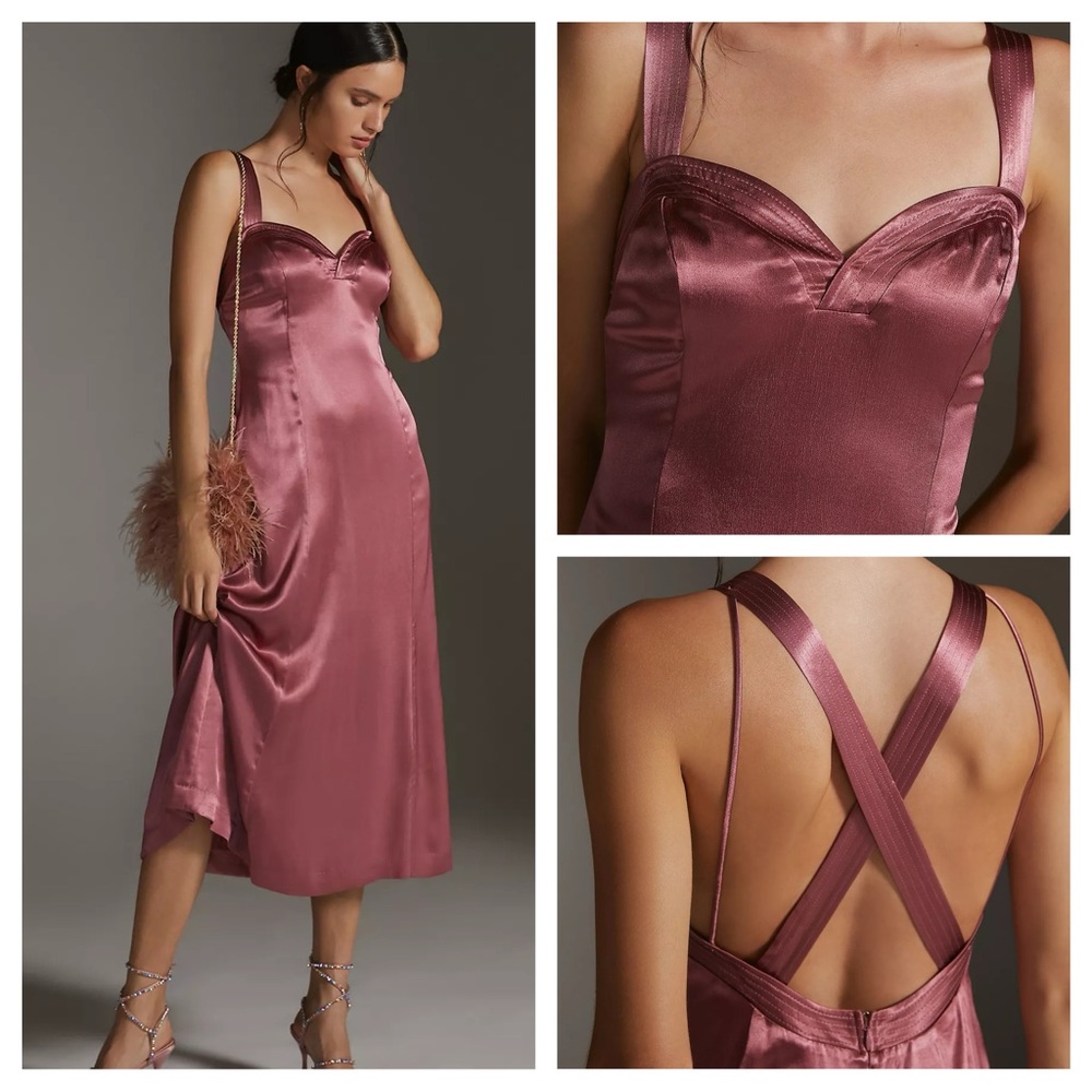 By Anthropologie Cross-Back Midi Dress Sz 14‎ NEW in Taupe